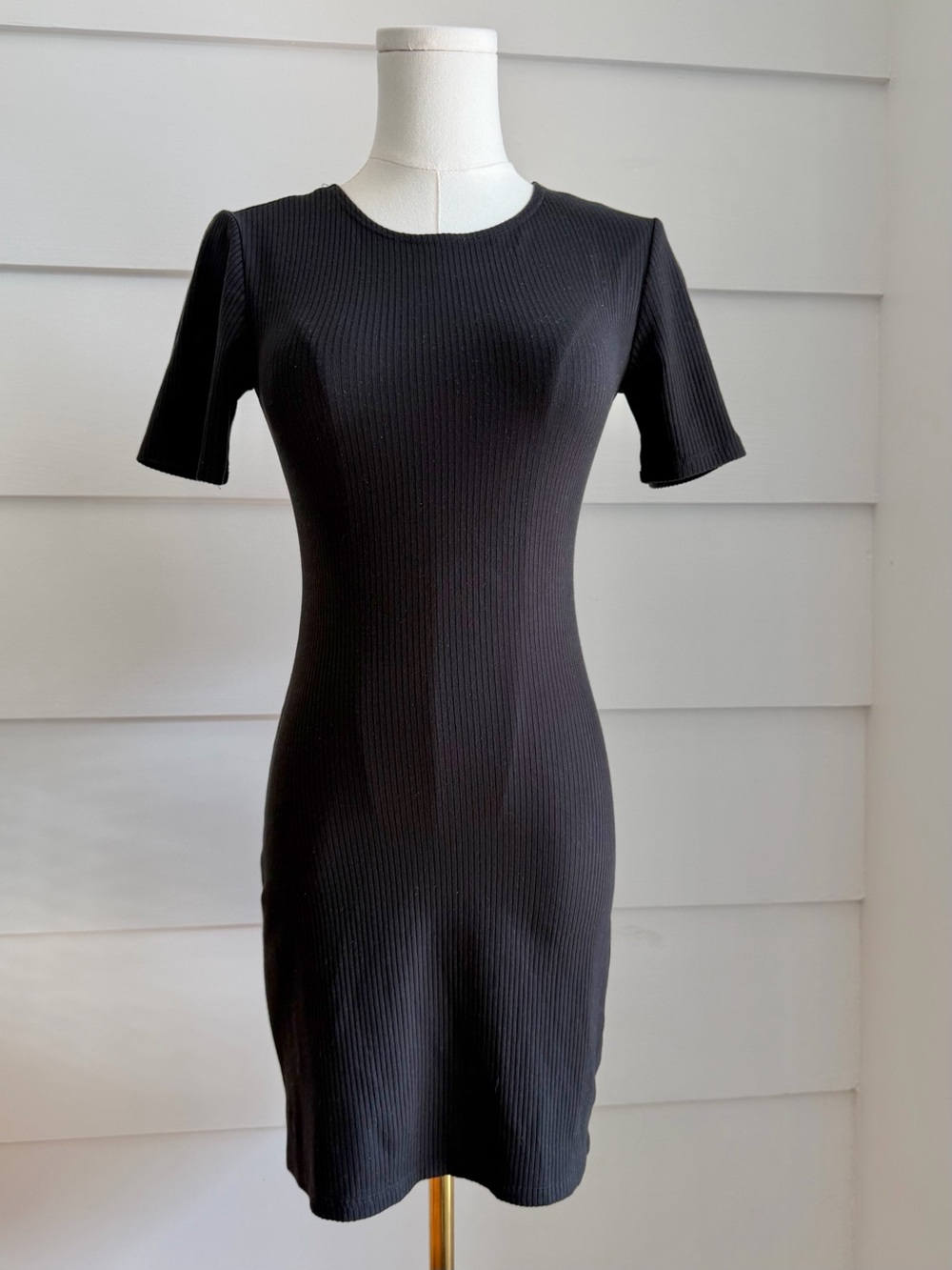 Reformation Black Short Sleeve Ribbed Bodycon T-Shirt Dress XS
